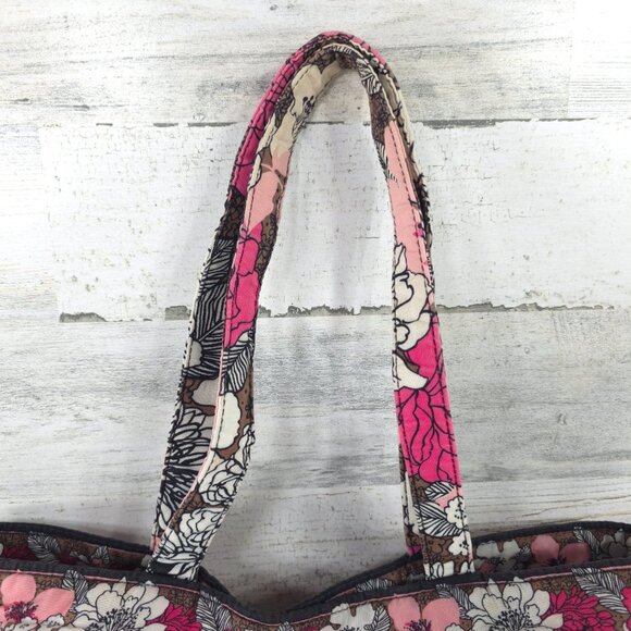 VERA BRADLEY FLORAL PINK WHITE BROWN LARGE TOTE BAG MAGNETIC CLOSURE LIGHTWEIGHT - Picture 5 of 16